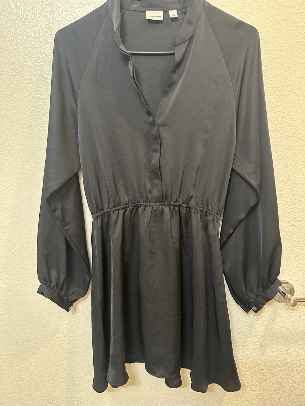Babaton Black Long-Sleeve Peplum Shirt Dress
